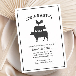 Rustic Baby Q Red Plaid Couples Shower Invitation