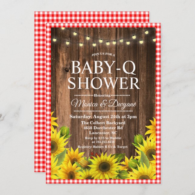 Rustic Baby Q Shower BBQ Sunflower Invitation (Front/Back)