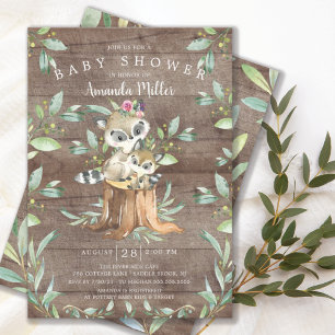 Rustic Baby Racoon and Mum Woodland Baby Shower Invitation