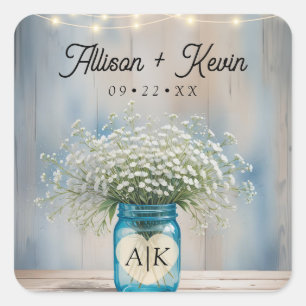 Rustic Baby’s Breath Country Wedding Monogram  Square Sticker
