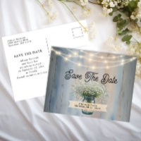Rustic Baby’s Breath & String Lights Save the Date