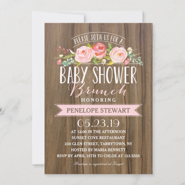 Rustic Baby Shower | Baby Shower Invitation Pink (Front)