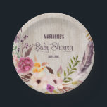 Rustic Baby Shower  Boho Floral Party Plate<br><div class="desc">Baby Shower Party Paper Plate featuring rustic watercolor flowers and feathers</div>