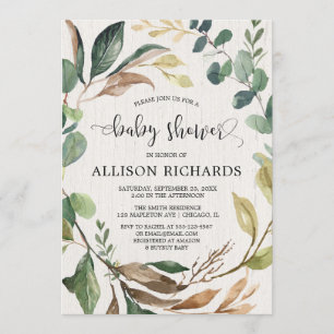 Rustic baby shower gender neutral woodland foliage invitation