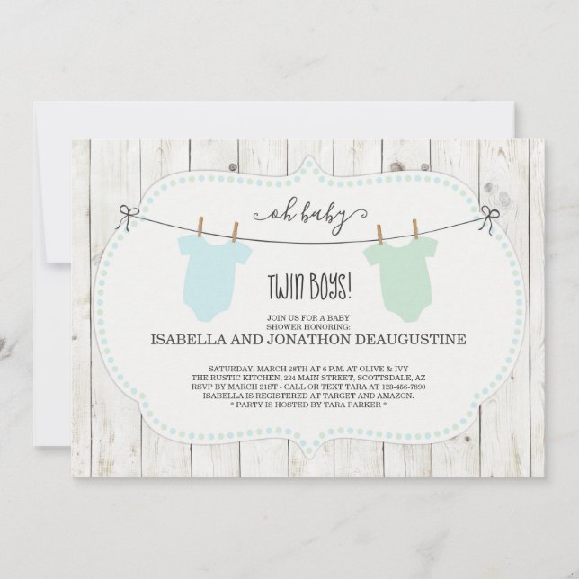 Rustic Baby Shower Invitation for Twin Boys (Front)