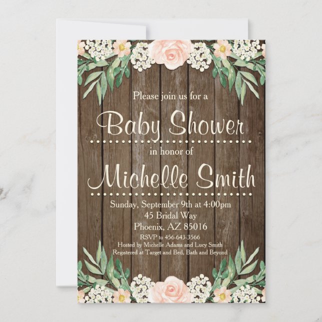 Rustic Baby Shower Invitation, Lace, Floral Invitation (Front)