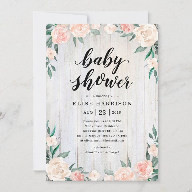 Rustic Baby Shower Invitations for Girls (Front)