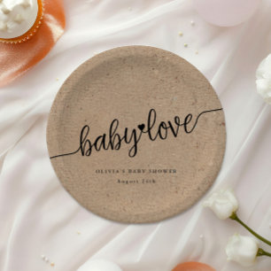 Rustic Baby Shower, Kraft Baby Love Custom Paper Plate