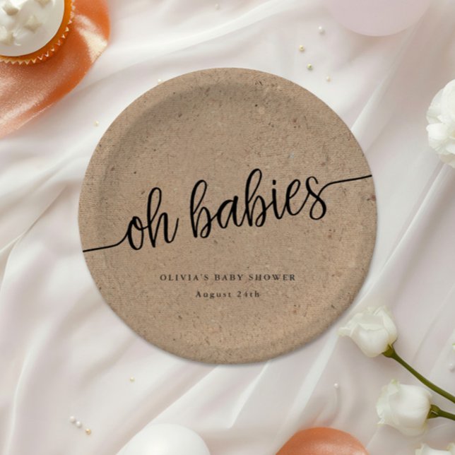 Rustic Baby Shower, Kraft Oh Babies Twins Custom Paper Plate (Creator Uploaded)