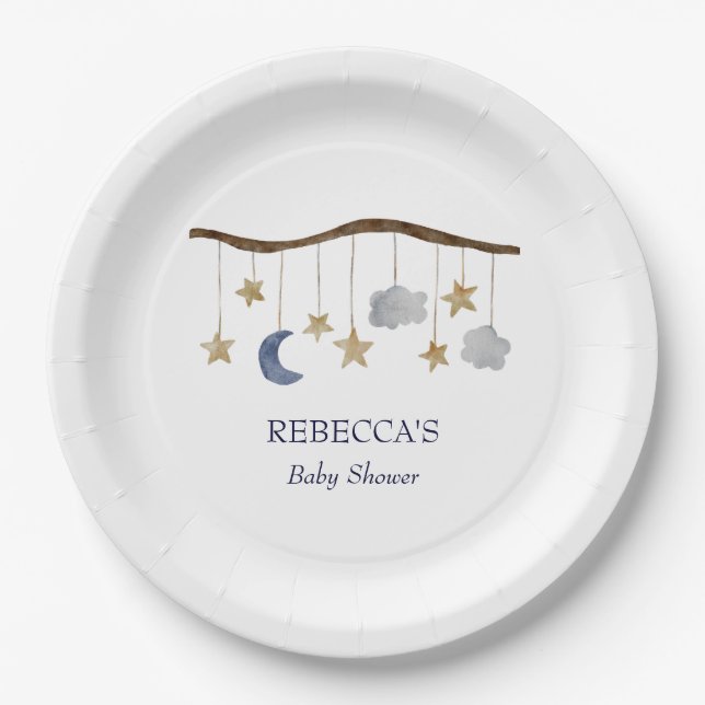 Rustic Baby Shower Night Sky Mobile Paper Plate (Front)