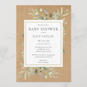 Rustic Baby Shower Sprinkle Watercolour Greenery Invitation