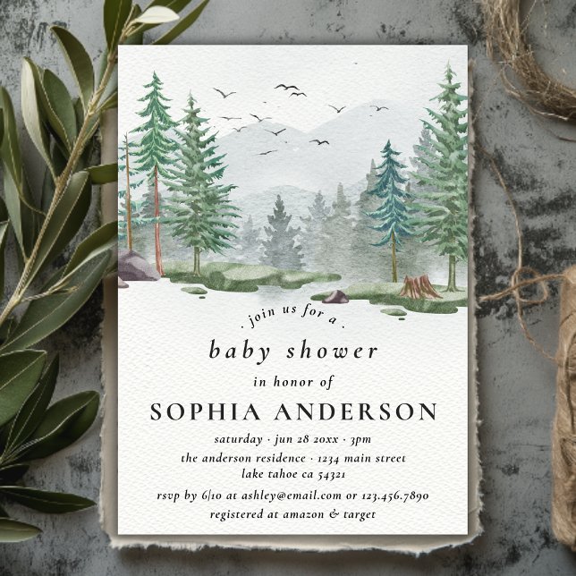 Rustic Baby Shower Watercolor Forest Woodland Invitation (Creator Uploaded)