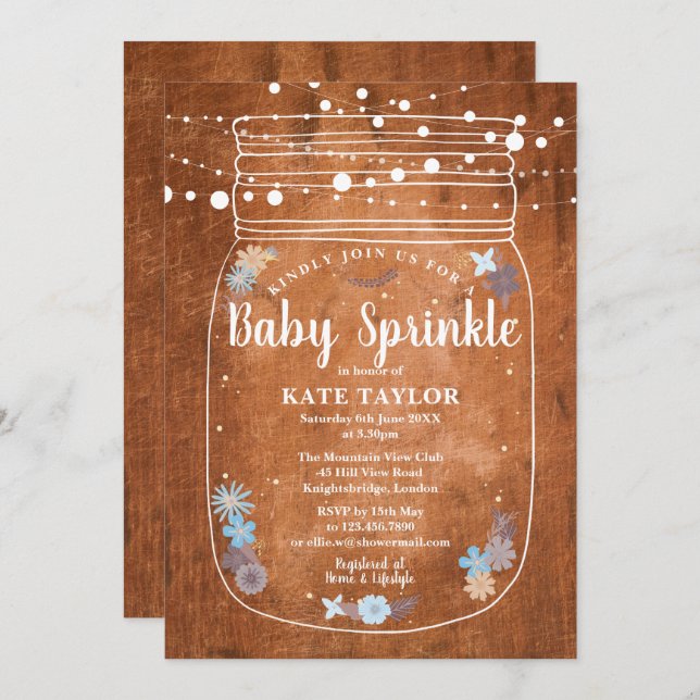 Rustic Baby Sprinkle Mason Jar String Lights  Invitation (Front/Back)