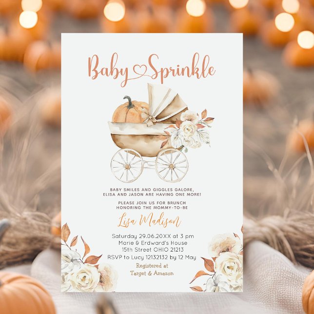 Rustic Baby Sprinkle Pumpkin Carriage Baby Shower Invitation (Creator Uploaded)