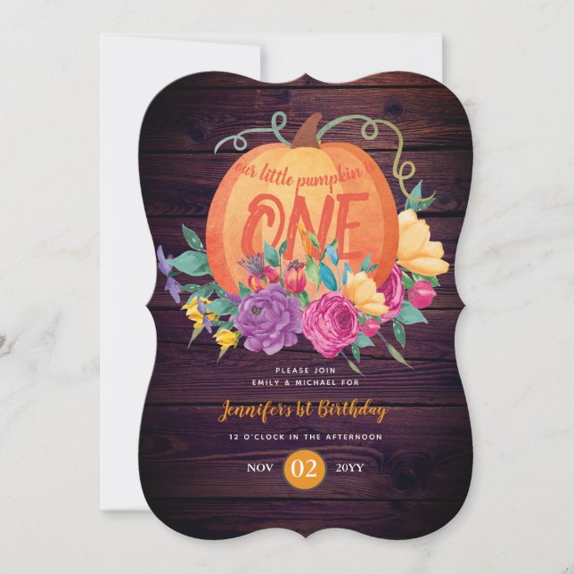 Rustic Babys 1st Birthday Little Pumpkin Is One Invitation (Front)