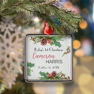 Rustic Baby's 1st Christmas Best Gift Photo Metal Tree Decoration