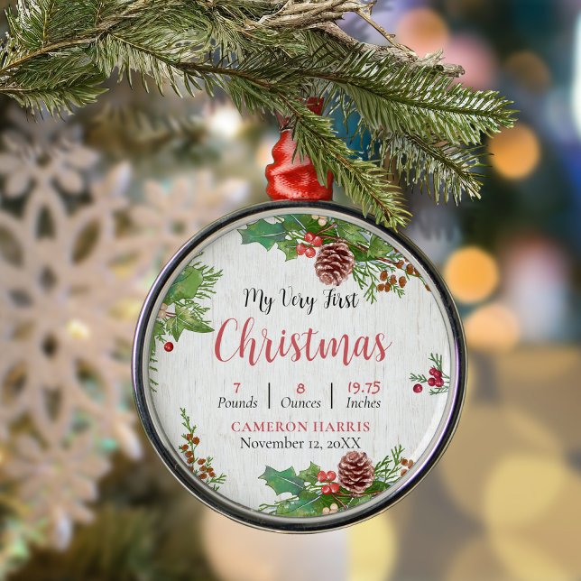 Rustic Baby's 1st Christmas Birth Details  Metal Tree Decoration (Creator Uploaded)
