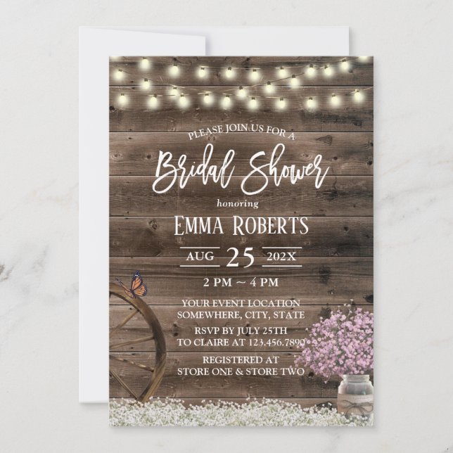 Rustic Baby's Breath Barn Wood Bridal Shower Invitation (Front)