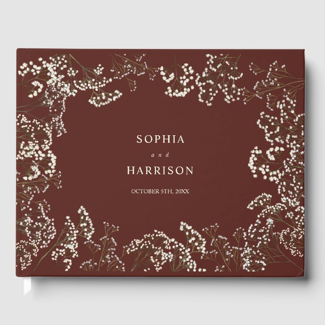 Rustic Baby's Breath Beet Red Wedding Guest Book (Front)