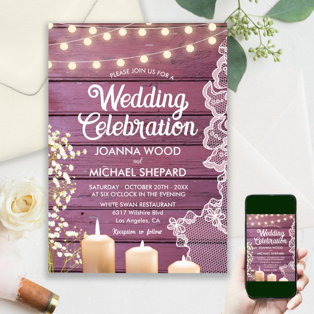 Rustic Baby's Breath Candlelights & Lace Wedding  Invitation (Creator Uploaded)