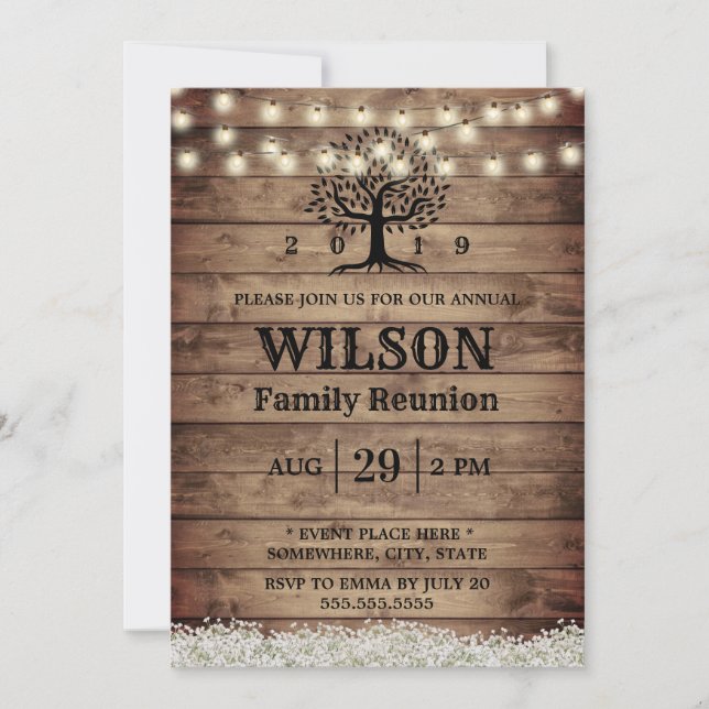 Rustic Baby's Breath Family Tree Family Reunion Invitation (Front)