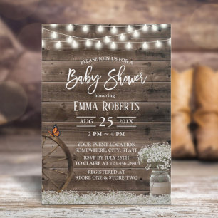 Rustic Baby's Breath Floral Barn Baby Shower Invitation