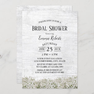 Rustic Baby's Breath Floral Barn Bridal Shower Invitation