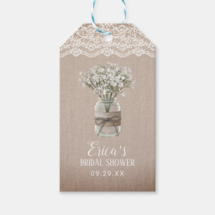 Rustic Baby's Breath Floral Jar Bridal Shower Gift Tags