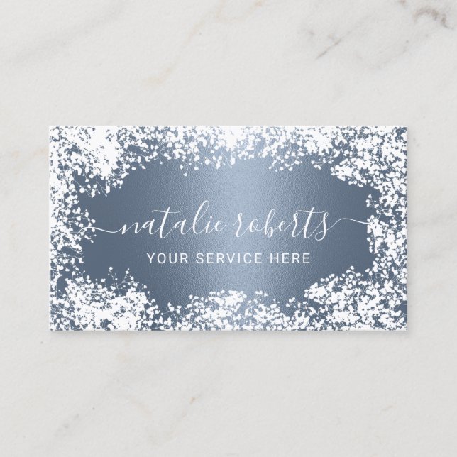 Rustic Baby's Breath Flowers Elegant Dusty Blue Business Card (Front)