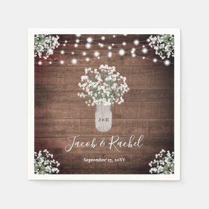 Rustic Baby's Breath in Mason Jar & Lights Wedding Napkin