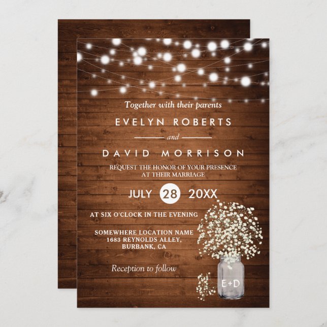 Rustic Baby's Breath Lights Formal Wedding  Invitation (Front/Back)