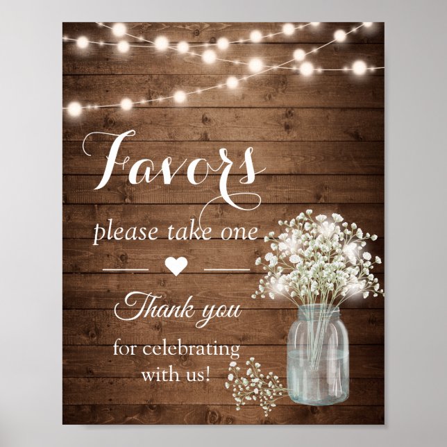 Rustic Baby's Breath Lights Wedding Favours Sign (Front)