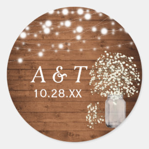 Rustic Baby's Breath Lights Wedding Monogram  Classic Round Sticker