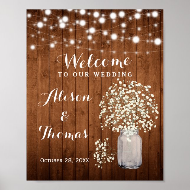 Rustic Baby's Breath Lights Wedding Sign (Front)