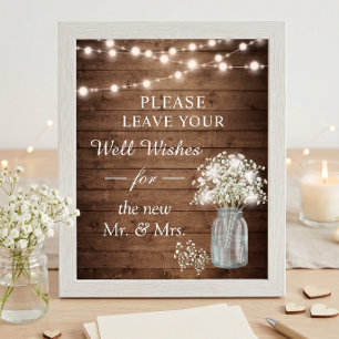 Rustic Baby's Breath Lights Well Wishes Sign
