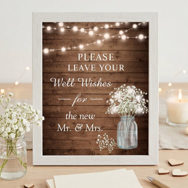 Rustic Baby's Breath Lights Well Wishes Sign (Creator Uploaded)