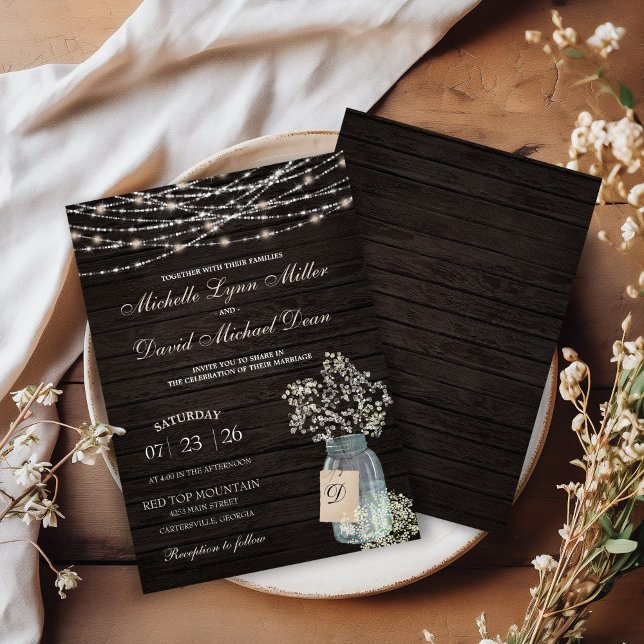 Rustic Baby's Breath Mason Jar All in One Wedding  Invitation (Creator Uploaded)