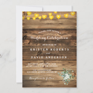 Rustic Baby's Breath Mason Jar Lights Wedding Invi Invitation