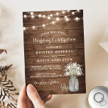 Rustic Baby's Breath Mason Jar Lights Wedding Invitation<br><div class="desc">This Rustic Baby's Breath Mason Jar Lights Wedding Invitation is perfect for couples looking for a charming and rustic touch to their wedding day. The combination of baby's breath, mason jars, and string lights creates a cozy and romantic atmosphere, perfect for an outdoor or barn wedding. With Zazzle's design tool,...</div>