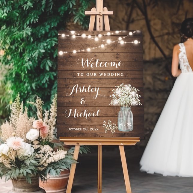 Rustic Baby's Breath Mason Jar Lights Wedding Sign (Creator Uploaded)