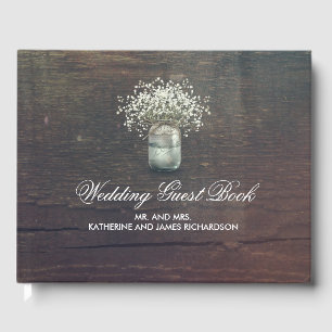 Rustic Baby's Breath Mason Jar Wedding Guest Book