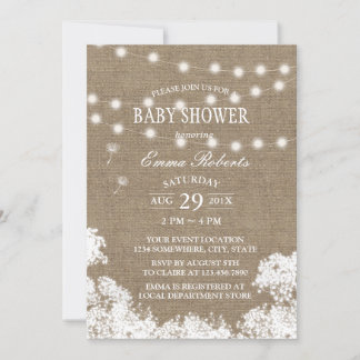 Rustic Baby's Breath String Lights Baby Shower Invitation