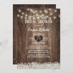 Rustic Baby's Breath String Lights Bridal Shower Invitation