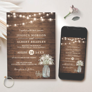 Rustic Baby's Breath String Lights Formal Wedding Invitation