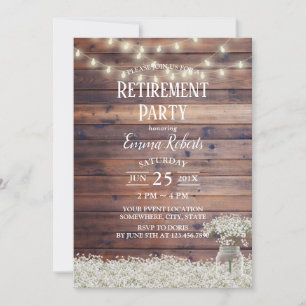 Rustic Baby's Breath String Lights Retirement Invitation