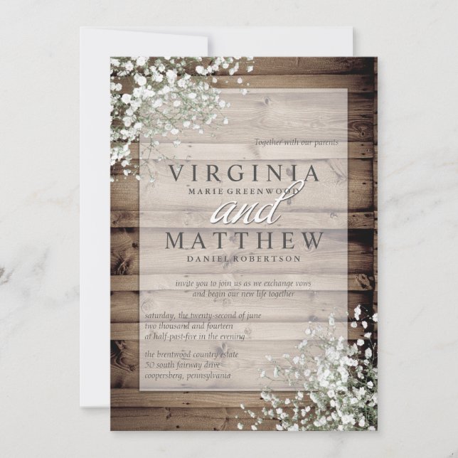 RUSTIC BABY'S BREATH WEDDING INVITATION (Front)