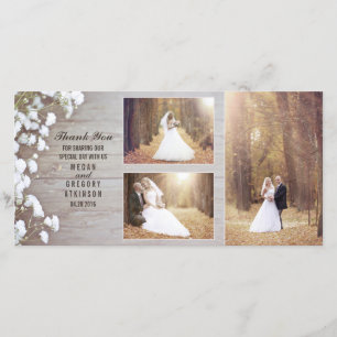 Rustic Baby's Breath Wood Wedding Photo Thank You Card