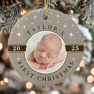 Rustic Baby's First Christmas Photo Ornament