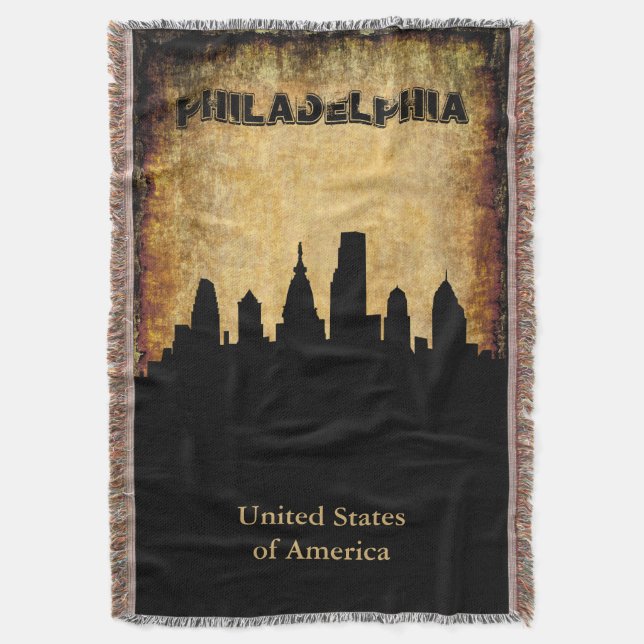 Rustic Background Philadelphia Skyline Throw Blanket (Front Vertical)