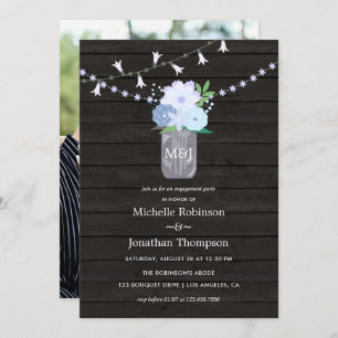 Rustic backyard mason jar Spring Engagement Party Invitation